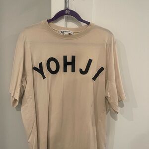 Yohji Yamamoto Cream Short Sleeve Tee with Bold NOHJI Print